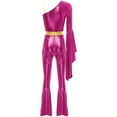 thumbnail image 3 of TiaoBug Women 70s Disco Costume One Shoulder Long Sleeve Bell Bottom Hippie Club Jumpsuit Hot Pink XL, 3 of 4