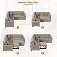 thumbnail image 3 of EUROCO 82.6" L Shaped Sectional Sofa Couch, Velvet Pull-out Sleeper Sofa Bed with Wheels, USB Ports, Power Sockets and Pillows for Living Room, Khaki, 3 of 8