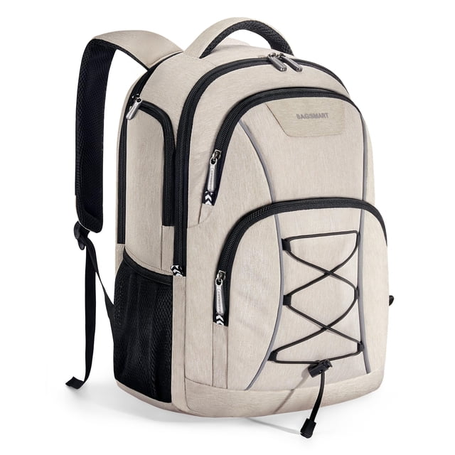Mochila para portátil BAGSMART Travel con cargador USB de 15,6 pulgadas, color beige