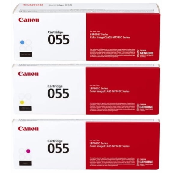 Genuine Canon Toner 055 CMY 3-Pack (Cyan, Magenta, Yellow), Standard - Yields Up To 2,100 Pages