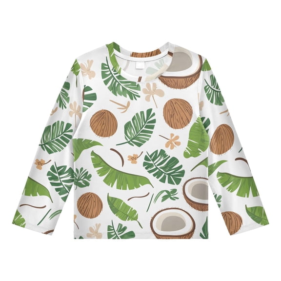 Beach Coconut Pattern Boys' Rash Guard Shirts UPF 50 Plus Sun Protection Short Sleeve Swim Tees 3T