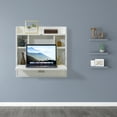 thumbnail image 3 of Wall Mount Folding Laptop Writing Computer or Makeup Desk with Storage Shelves and Drawer, Black, 3 of 5