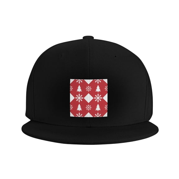 Snapback Hat Christmas Print Flat Brim Adjustable Baseball Cap for Men Women Trucker Hat Black