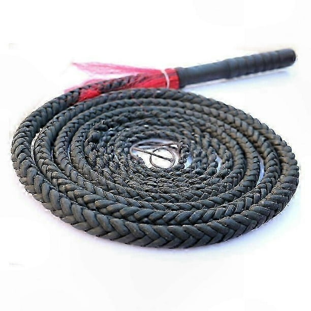 Handcrafted Leather Bullwhip for Martial Arts and Fitness Training with 1m Nylon Para-Cord, Black Design