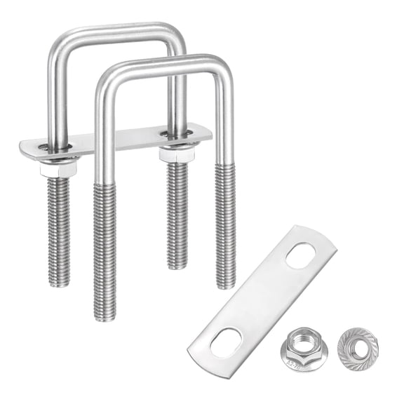 Uxcell 2 Set M8 1-3/8 Inch Inner Wide Square U Bolts, 4 Inch Length 304 Stainless Steel U-Bolts with Flange Hexagon Nuts, Frame Plates for Trailer, Automotive, (35mm W x 100mm L)