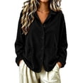 thumbnail image 7 of TtopsQueen Women’s Corduroy Button Down Shacket, Lapel Collar, Long Cuffed Sleeve, Dual Side Patch Pockets, Loose Drop‑Shoulder Oversized Shirt Jacket For Casual Street Going‑Out Black,L, 7 of 7
