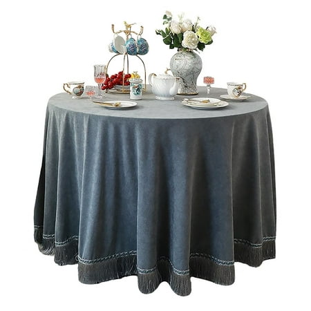 

Round Tablecloth Solid Color Chenille Tablecloth With Tassel Thicken Heat Resistant Table Cover For Living Balcony Party Garden Banquet Wedding-C-120cm
