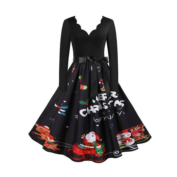 Lilgiuy Womens V-Neck Long Sleeves Christmas Party Dress Ladies Vintage Dress Red Fall Dresses for 2022 Spring Winter