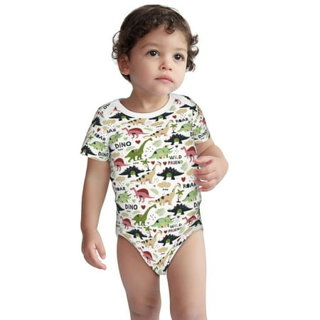 

Fotbe Dinosaur Pattern Unisex-baby Short-sleeve Bodysuit Short Sleeve Bodysuits One-piece 100% Organic Cotton for Infant Baby Boys Unisex-3 Months