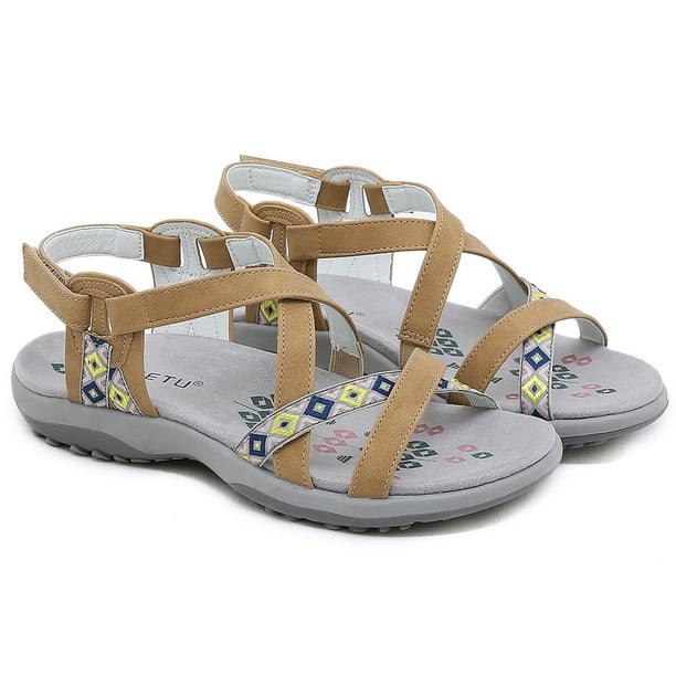 Zapatos para caminar con punta abierta sandalias planas bohemias zapatos cómodos de verano para mujer