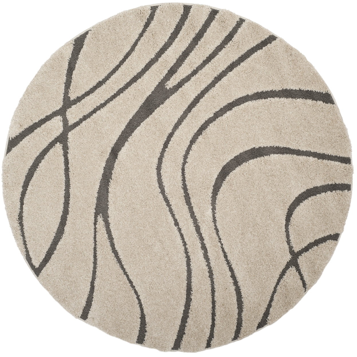 SAFAVIEH Florida Tamzen Abstract Shag Area Rug, Cream/Grey, 9' x 9' Square