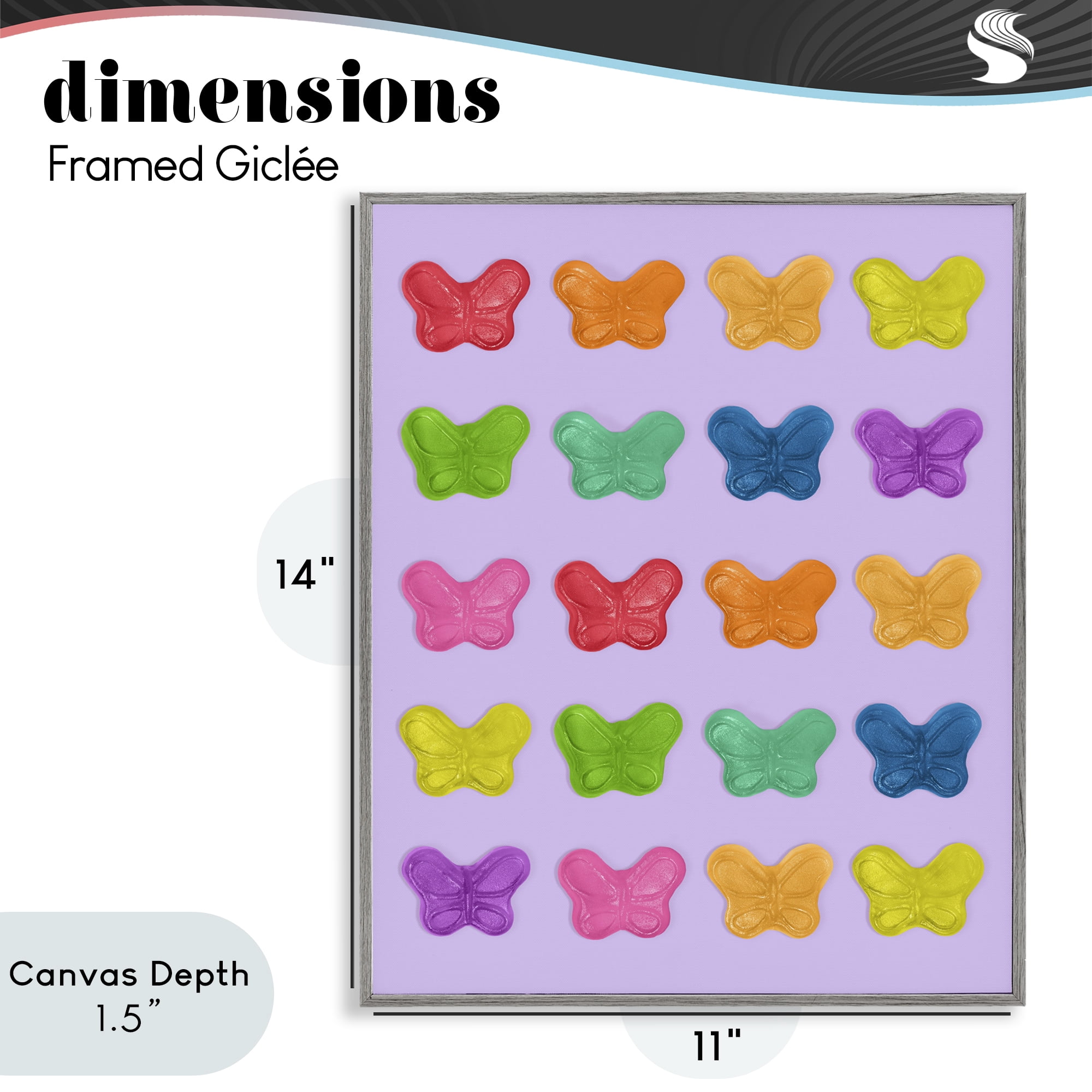 Stupell Industries Colorful Butterflies on Lilac Gray Framed Giclee Art, design by LISH Creative