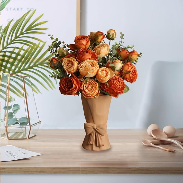 Florero, maceta, Diseño de nudo de lazo, florero decorativo, soporte de flores para chimenea, dormitorio, oficina, entrada de inauguración de la casa Amarillo