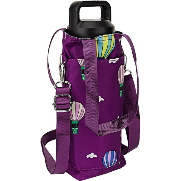 TRAHOO-Insulated Water Bottle Pouch Compatible with Yeti Rambler 26oz/36oz, Owala FreeSip 24oz/32oz, Hydro Flask Wide Mouth, Waterbottle Holder Carrier Sling Pocket Bag with Strap, Purple