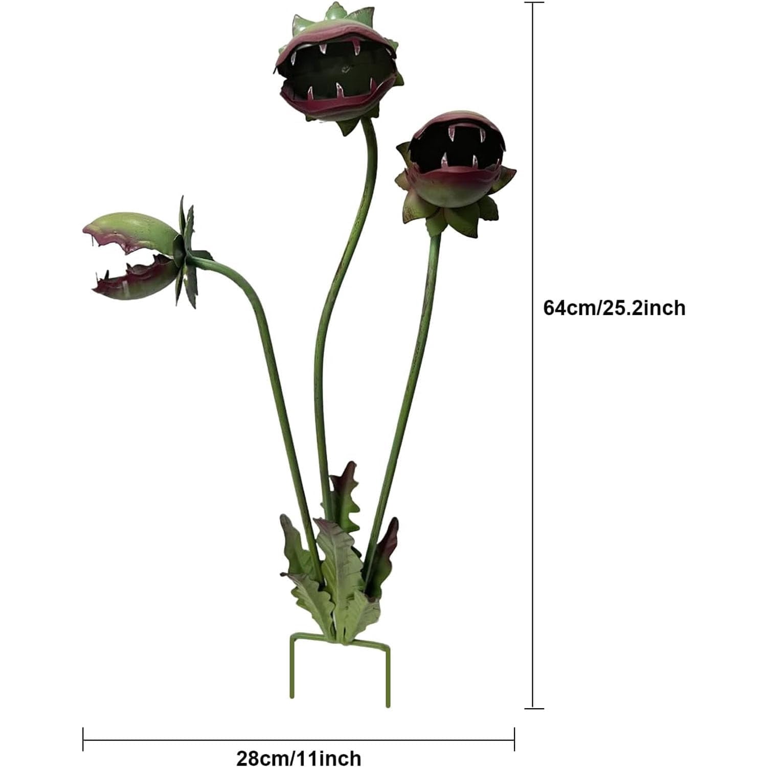 Metal Carnivorous Whimsical Decor Plant Garden Stake, Handmade 25" Large Venus Flytrap Monster Plant Sculpture Stake Outdoor, Yard Art for Garden, Patio, Lawn, Seasonal Yard Decor, Garden Gift
