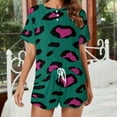 thumbnail image 2 of Leopard Print Pattern Women's Ruffle Short Sleeve Tops And Shorts Cute Peeps Bunny Pajamas Sets, 2 of 7