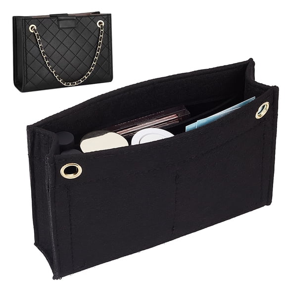1pc Wool Felt Purse Organizer Insert with Iron Grommets Mini Handbag Shaper Premium Felt bag Accessories Rectangle Black 11.9x19x4.6cm Hole: 9.8mm
