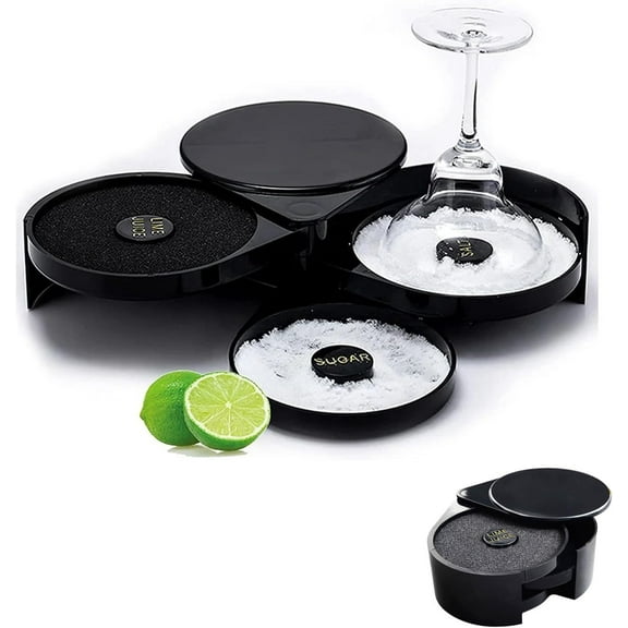 Salt and Sugar Rimmer for Cocktails, Salt Rimmer, 3 Tier Bar Glass Rimmer Plastic Bartender Tool with Sponge for Cocktails Margaritas Bloody Marys and Gimlets Bar Accessories for The Home bar