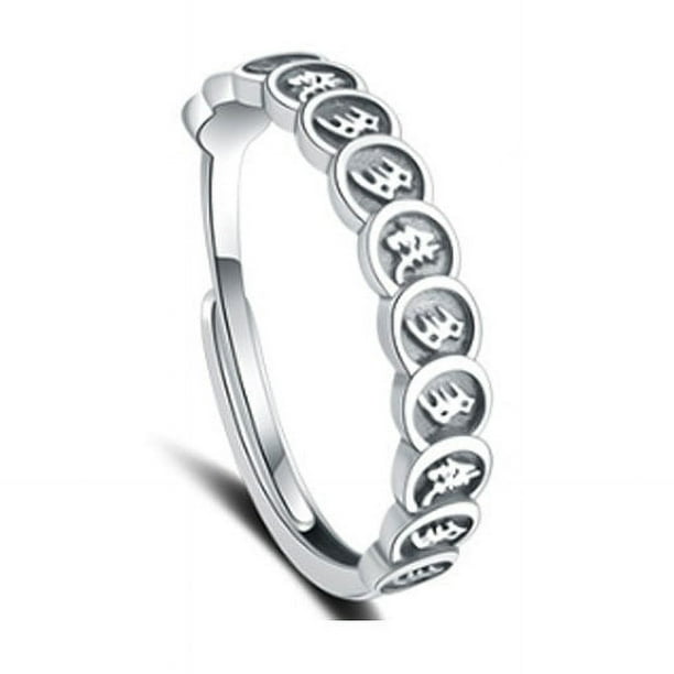 Anillo abierto con moneda de cobre y cinco Fu de plata tailandesa bañado en plata con cinco monedas del emperador, anillo de dedo índice fu de cien palabras de plata simple para hombres y mujeres