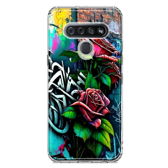 MUNDAZE LG K51 Shockproof Clear Hybrid Protective Phone Case Red Roses Graffiti Painting Art Cover