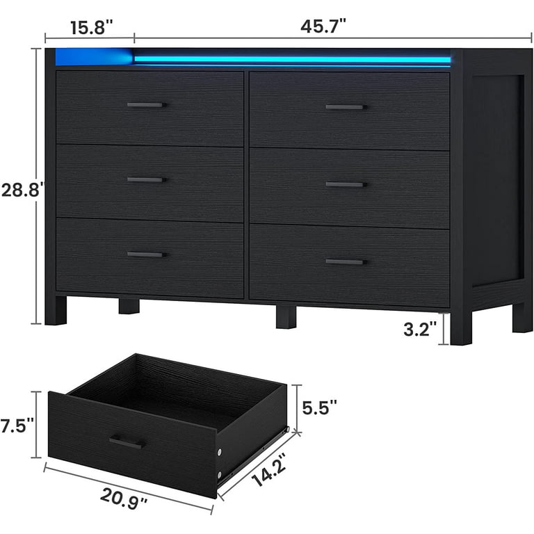 Walmart Black Dresser, 6-Drawer Wood Furniture, LED Lights, Assembled for Bedroom & Living Room - Walmart.com Walmart Black Dresser, 6-Drawer Wood Furniture, LED Lights, Assembled for Bedroom & Living Room - Walmart.com