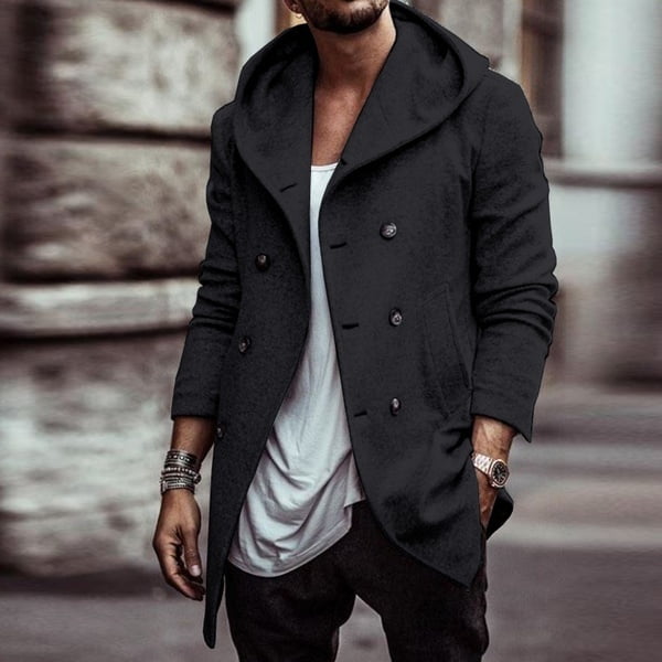 Spring Winter Men Hooded Double Ted Wool Coats Com Men Hooded Double Ted Wool Coats, Men S Wool Hooded Trench Coat