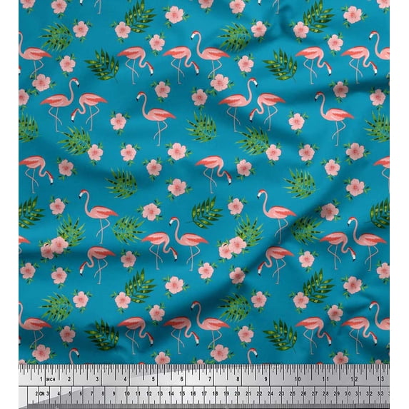 Soimoi Rayon Fabric Leaves,Floral & Flamingo Bird Print Sewing Fabric Yard 42 Inch Wide
