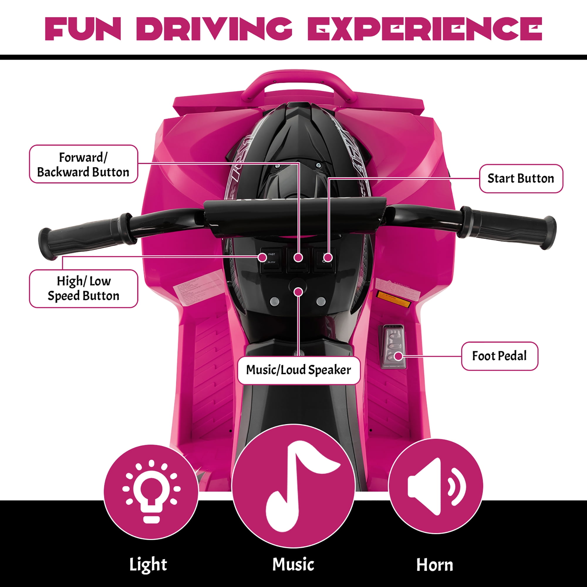 Costway 12V Battery Powered Kids Ride On ATV Electric 4-Wheeler Quad Car with  MP3 & Light Pink