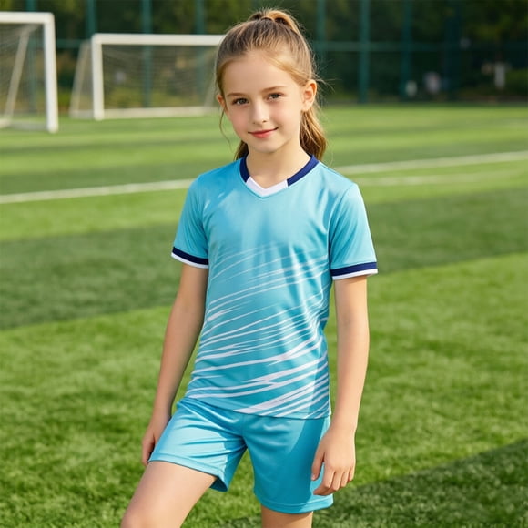 Teen Soccer Jerseys For Boys Breathable Football Outfit 2pc Short-Sleeve T Shirt And Shorts Sky Blue Activewear Boys Girls Clothes Size 11-12 Years