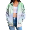thumbnail image 3 of Aboser Zip Up Hoodies for Women Trendy Tie Dye Graphic Sweatshirt Jacket Drawstring Long Sleeve Hoodie Coat Loose Fleece Jackets with Pockets Green XL, 3 of 6