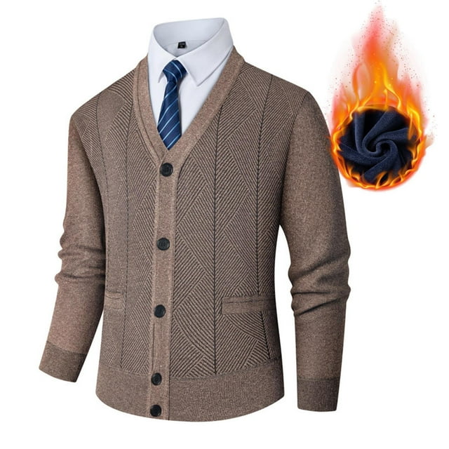 Men's Casual Button Cardigan V-Neck with Pocket Elastic Knit Sweater Long Sleeve Coat for Relaxed Fit
