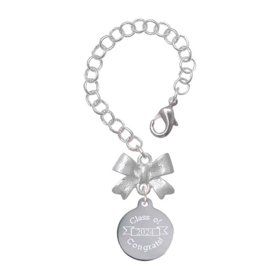 Delight Jewelry Stainless Steel Disc Class of 2024 - Silvertone Bow Charm Accessory for Tumblers and Thermal Cups