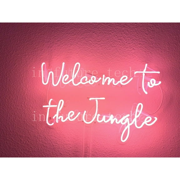 Queen Sense 20" Welcome To The Jungle Neon Sign With Dimmer Acrylic Handmade Man Cave Neon Light 120WTTJT