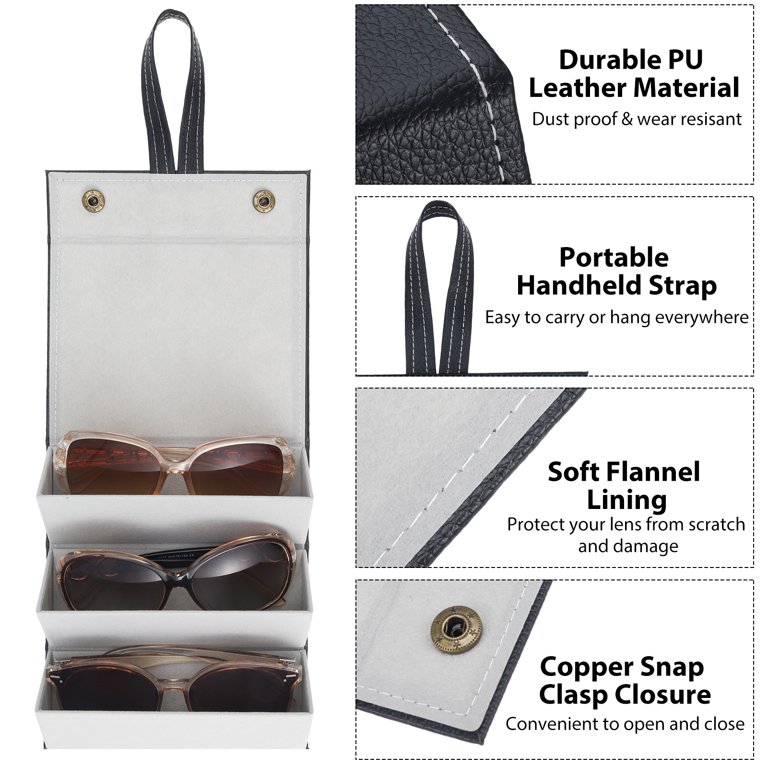 Foldable Hanging Sunglasses Organizer Case – PU Leather Eyeglasses Storage Holder For Travel & Home
