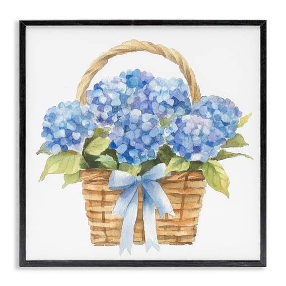 Stupell Industries Shabby Chic Pretty Blue Hydrangea Picnic Basket Black Framed Giclee Art, 12 x 12, by Petals Prints Design