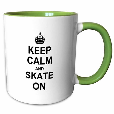 3dRose Keep Calm and Skate on - carry on skating - funny skateboarding ice skater or roller skating gifts - Two Tone Green Mug,
