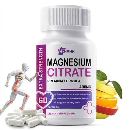 ZHPHK Magnesium Citrate 400mg Supports muscle and nerve function 60 Capsules