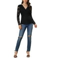 thumbnail image 2 of INSPIRE CHIC Lace Tops for Women's Casual Deep V Neck Long Sleeve Floral Wrap Peplum Top Blouse XS Black, 2 of 5