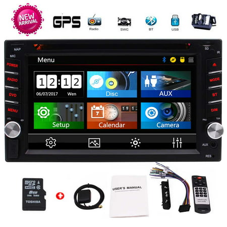 EinCar 2 Din Car GPS Navigation 6.2'' Capacitive Touch Screen in-Dash Car Stereo DVD CD Bluetooth GPS Radio Entertainment support USB SD AUX 1080P in with 8G Navi Card + Rear View