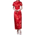 thumbnail image 2 of Huangx Women‘s Cheongsam Long Dress, Floral Faux Silk Maxi Dress – Bodycon Slim Fit with Stand Collar Qipao Watermelon Red XXXL, 2 of 3