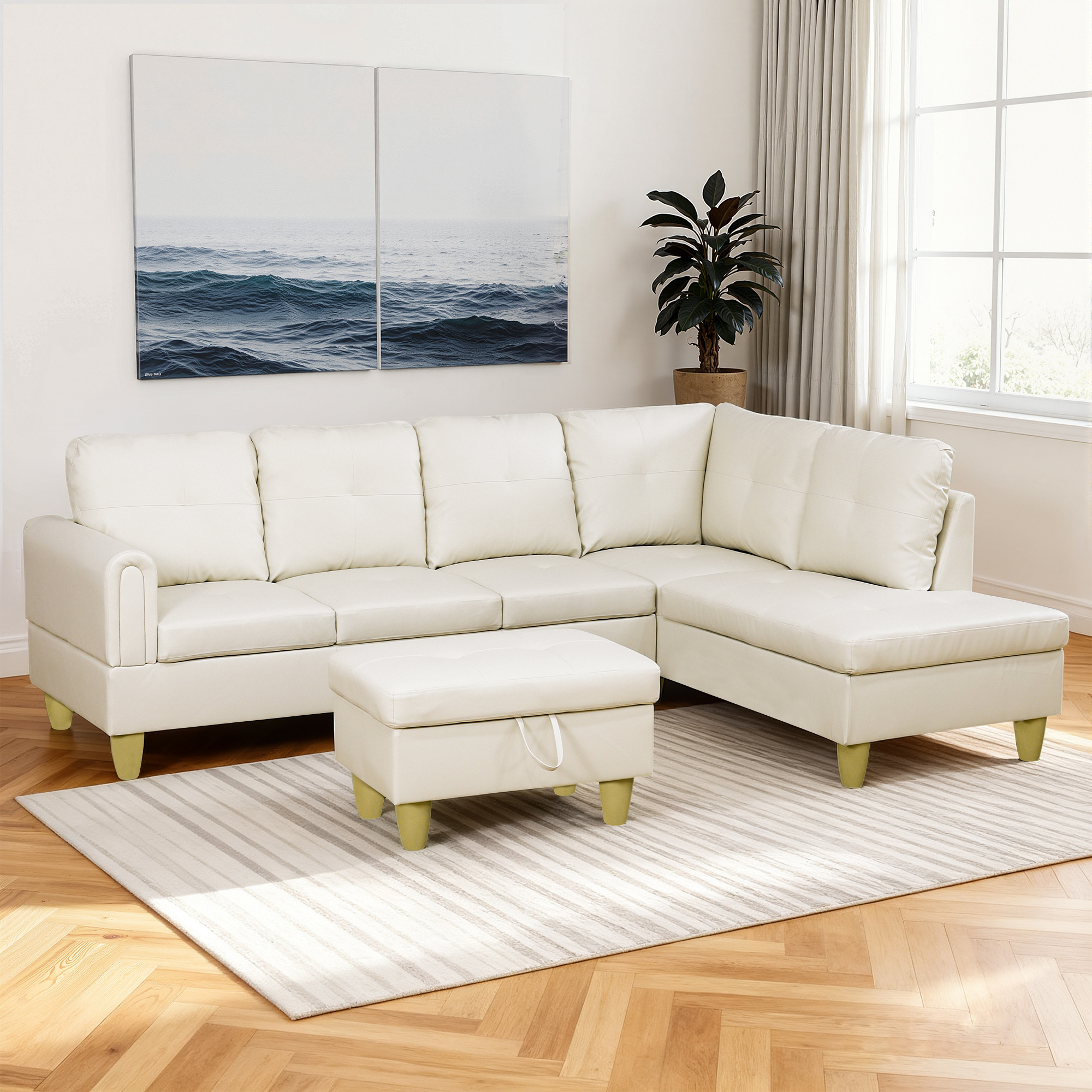 MAYEERTY Modern Adult 3-Piece Couch Living Room Sofa Set，White