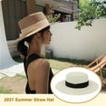 thumbnail image 4 of Qarigey Sombrero de paja de verano de ala ancha, informal, transpirable, para acampar, pescar, viajar, playa, moda, tapa plana, gorra protectora solar Sombreros Blanco Leche Negro NO5 Qarigey AP012495-05, 4 of 6