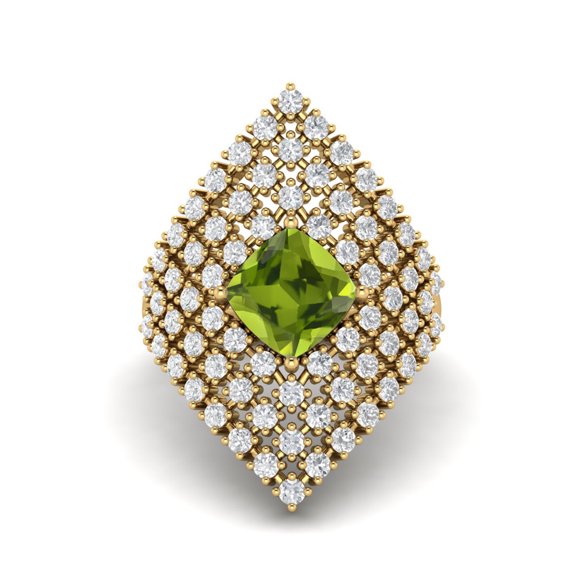 3.74 Ctw Cushion Peridot 925 Sterling Silver Gold Vermeil Cocktail Long Finger Mother's Day Gift Ring