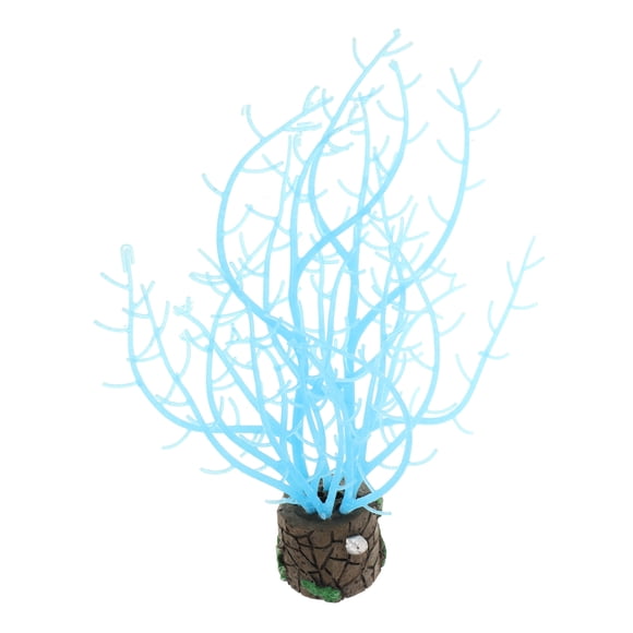 OULII Aquarium Glow Plants Fake Coral Decor Resin Sky Blue 1Pcs