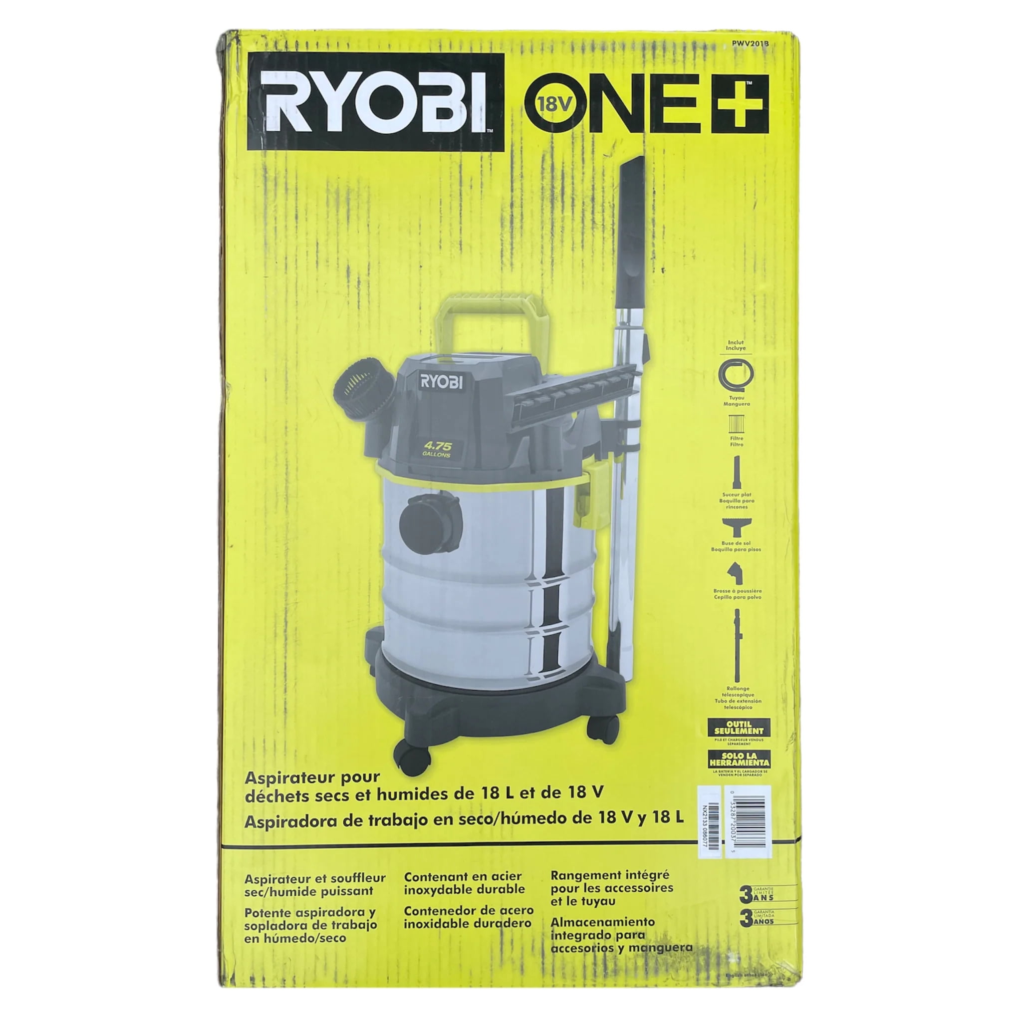 18-Volt ONE+ Cordless 4.75 Gal. Stainless Steel Wet/Dry Vacuum