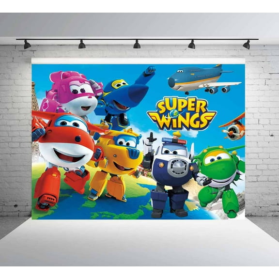 Super Wing Backdrop Banner Party Supplies Poster Movie Theme Background for Photography Kids Birthday Decorations