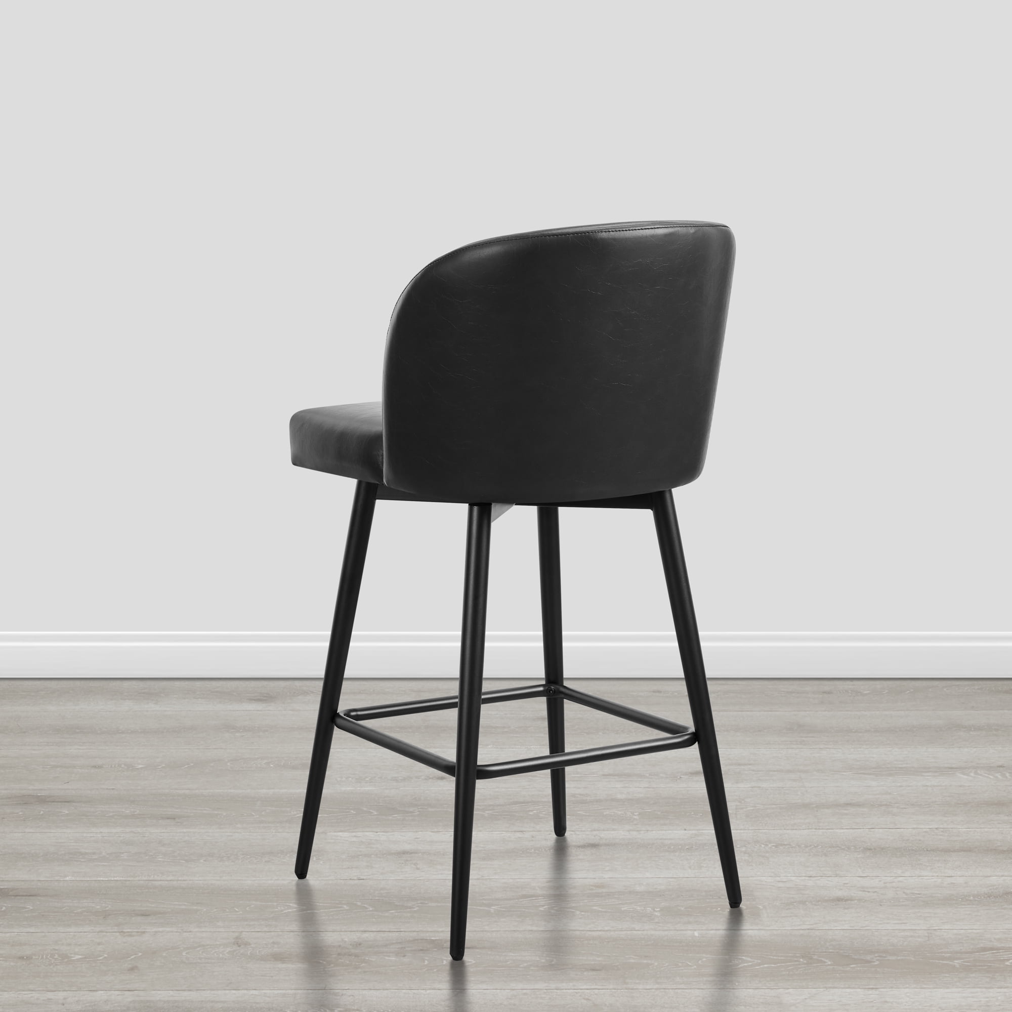 Spruce & Spring Counter Height Swivel Barstool with Metal Legs Set of 2, Black, Faux Leather