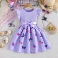 thumbnail image 2 of Larisalt Kids Girls Elegant Dress for Summer Ribbed Ruffle Butterfly Print Dresses Toddler Baby Girl Party Dress, 2 of 6