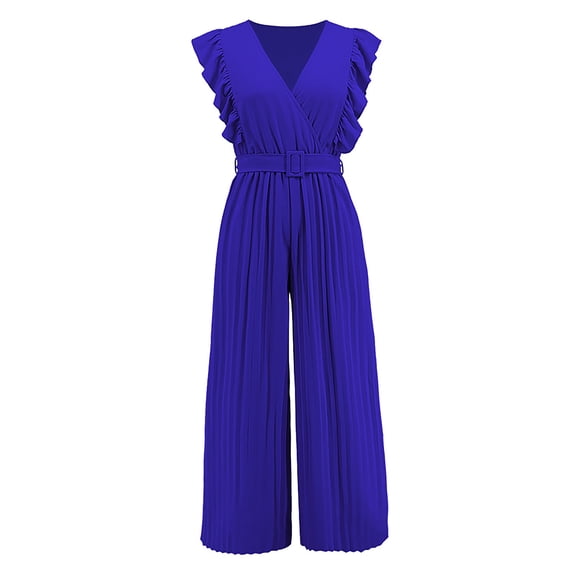 YOTMKGDO Women'S V Neck Splicing Comfortable Casual Solid Color Jumpsuit For Women Straight Pants Simple And Exquisite Design Blue XXL