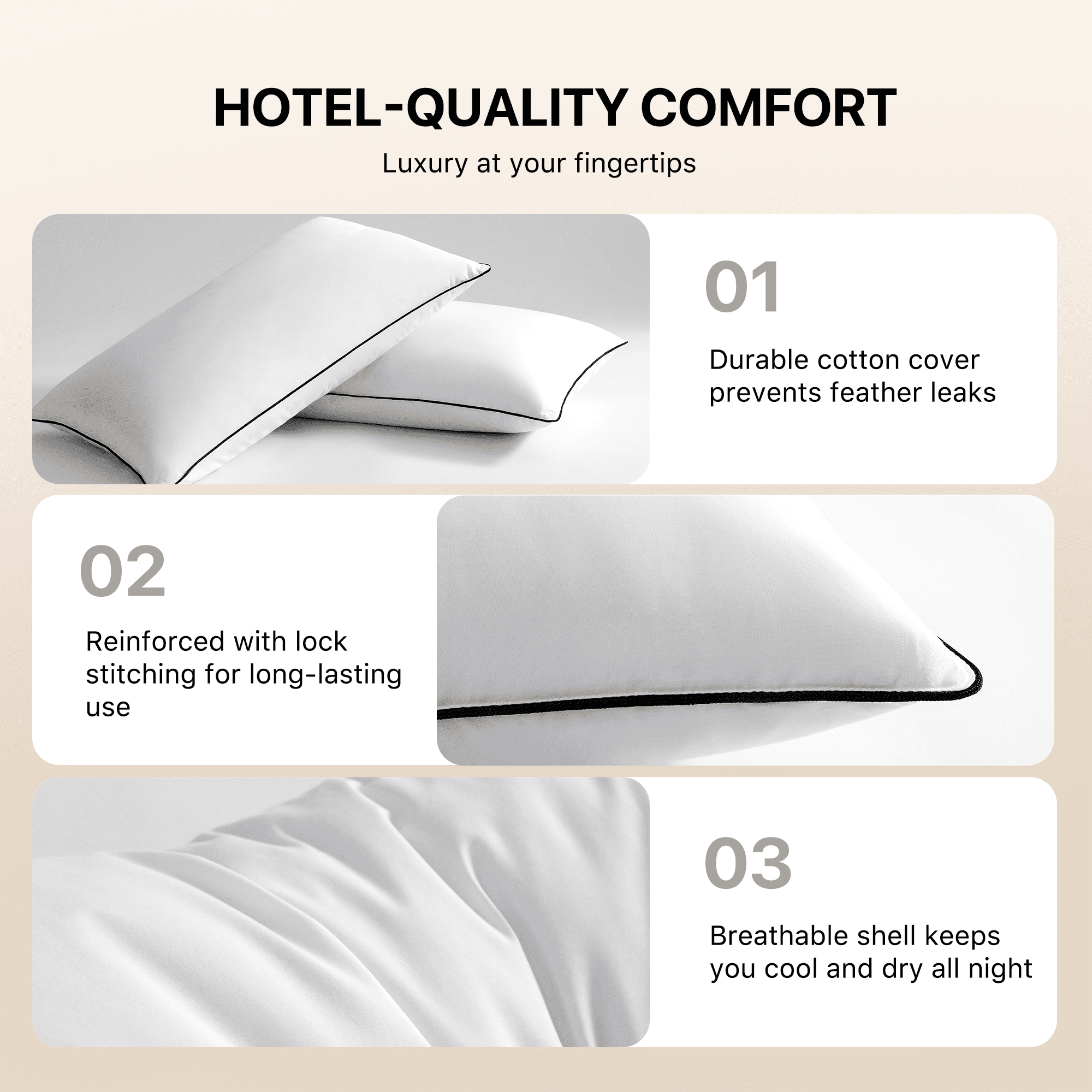 Howsheep Feather Down Pillows Set of 2, Medium Firm Hotel Bed Pillow 2 Pack, Queen Size, 20 x 30 in.